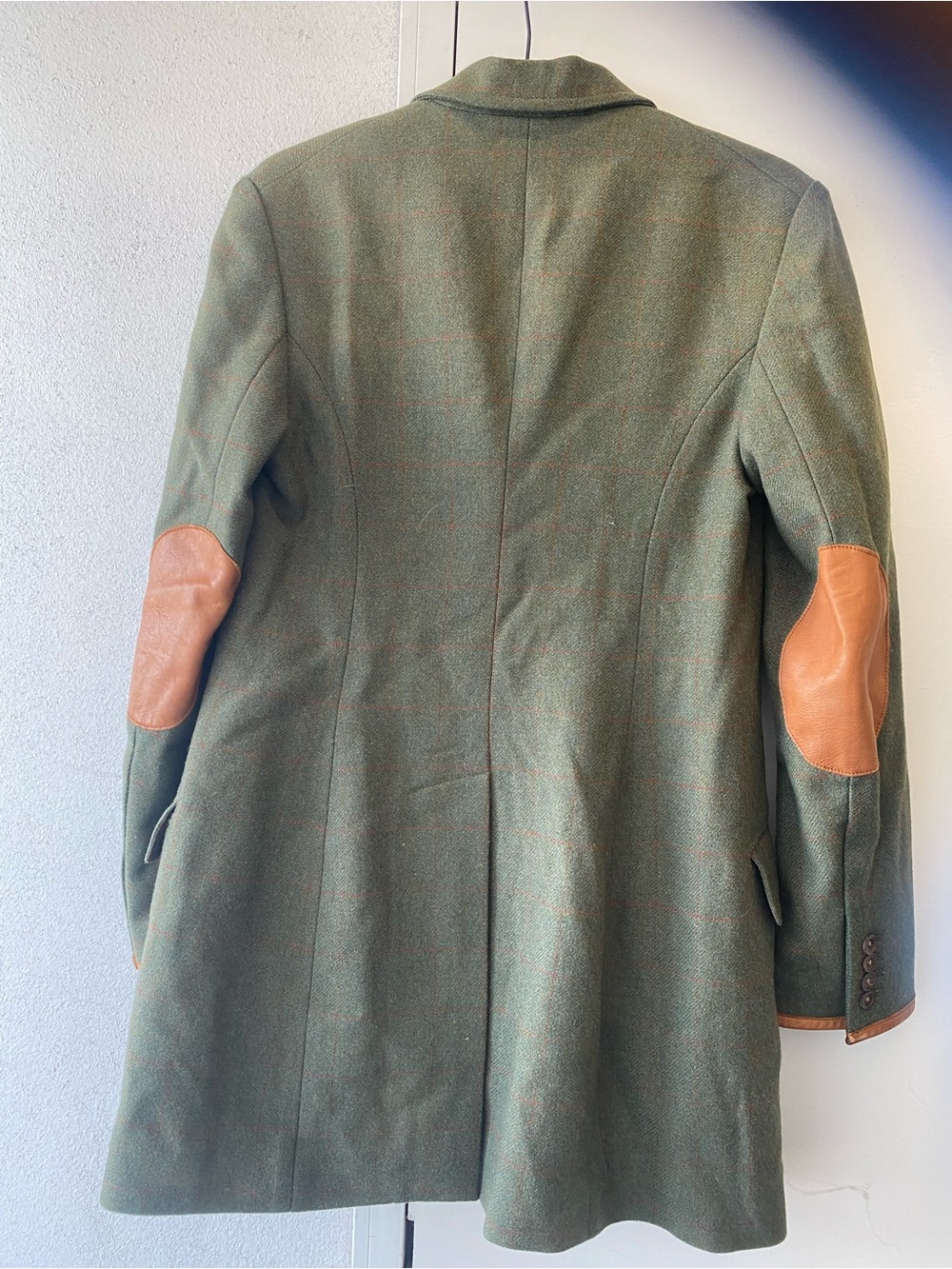 Ralph Lauren Olive Green Wool Pea Coat with Tan Elbow Patches